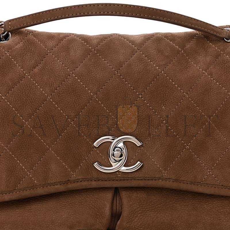 CHANEL LARGE QUILTED NUBUCK NATURAL BEAUTY SPLIT POCKET FLAP SHOULDER BAG (33*22*9cm)